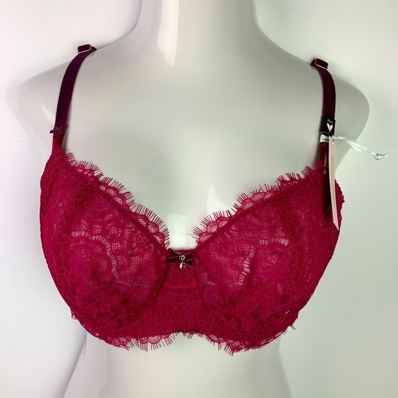 NWT Victoria’s Secret 38DD Wicked Unlined Velvet Lace Balconette Bra Red - Picture 1 of 9
